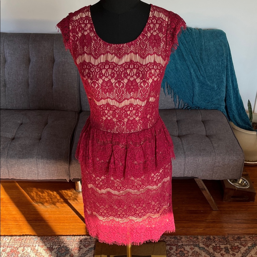 Anthropologie Maeve Lace Midi Dress in Rich Pink size Small